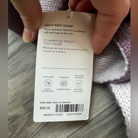 NWT Athleta Daily Knit Scarf Wool Cashmere Blend in Purple and White - Picture 2 of 4